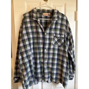 Vermont Country Store Blue Green White Plaid Flannel Top or PJ Unisex xL